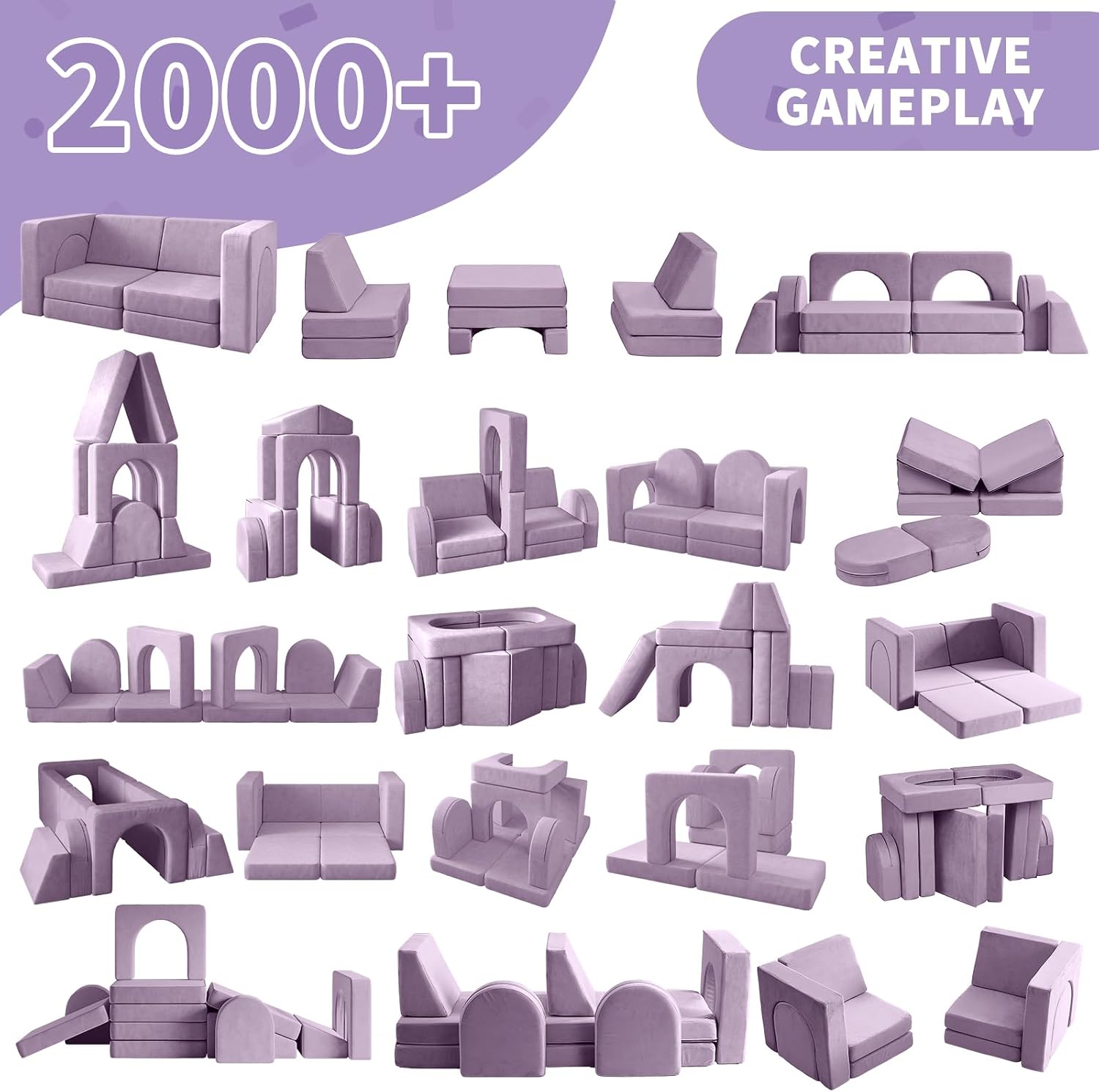 wanan Kids Couch 10PCS, Modular Kids Play Couch for Playroom Bedroom, 10 in 1 Multifunctional Kid Sofa for Playing, Creativing, Sleeping, Indoor Toddler Couches for Boys and Girls (Blueberry)
