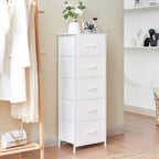 Somdot Tall Dresser for Bedroom, 5 Drawer Storage Cabinet, White | Fabric Dresser with Removable Bins, Steel Frame, Wood Top Home Furniture, Closet Organizer, Nursery, Dorm, Entryway Storage