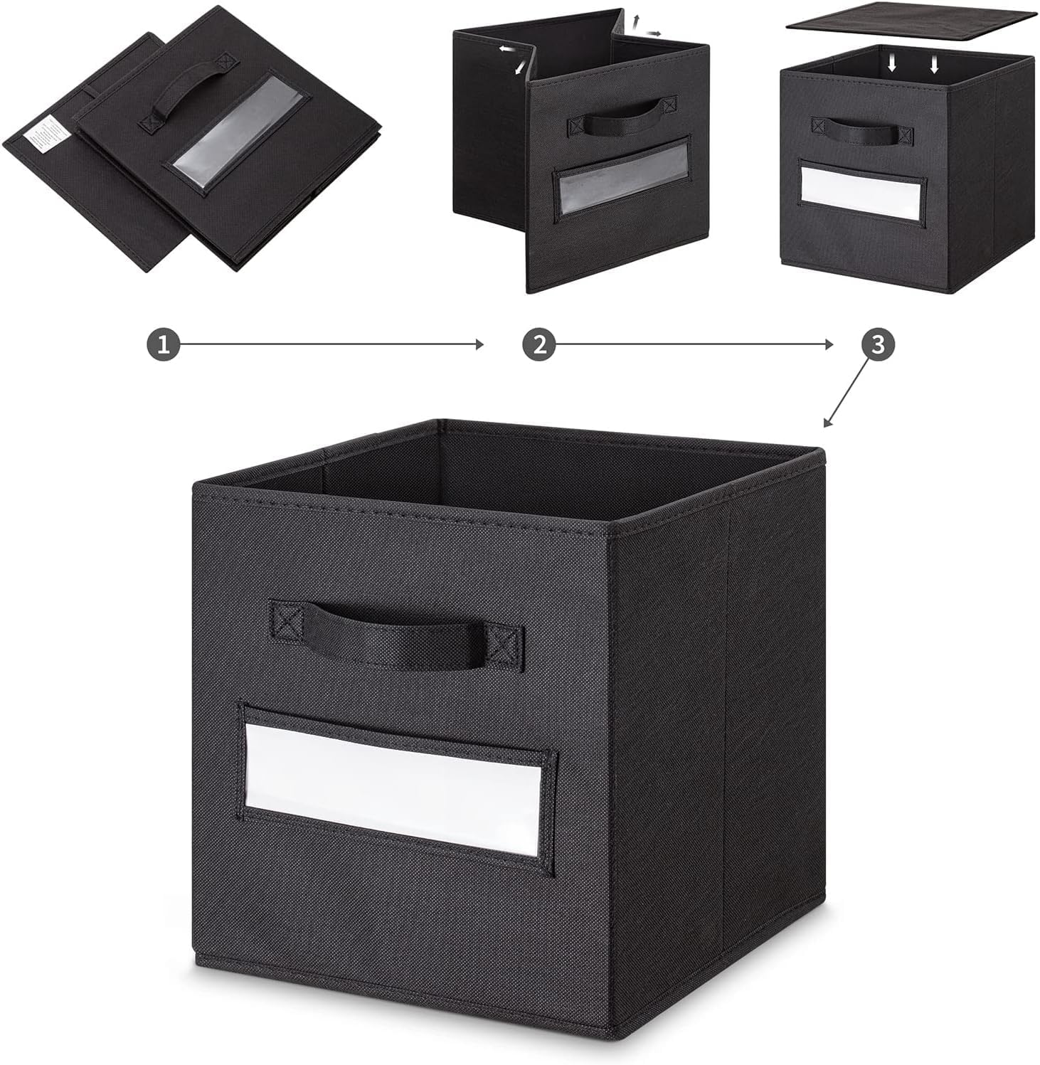 13x13x13 storage cube bins (Set of 10) Fabric storage cubes with 10 Labels Window Cards & a Pen, storage cubes 13x13, Collapsible 13 inch cube storage bins, Cubby Organizer Boxes, Black