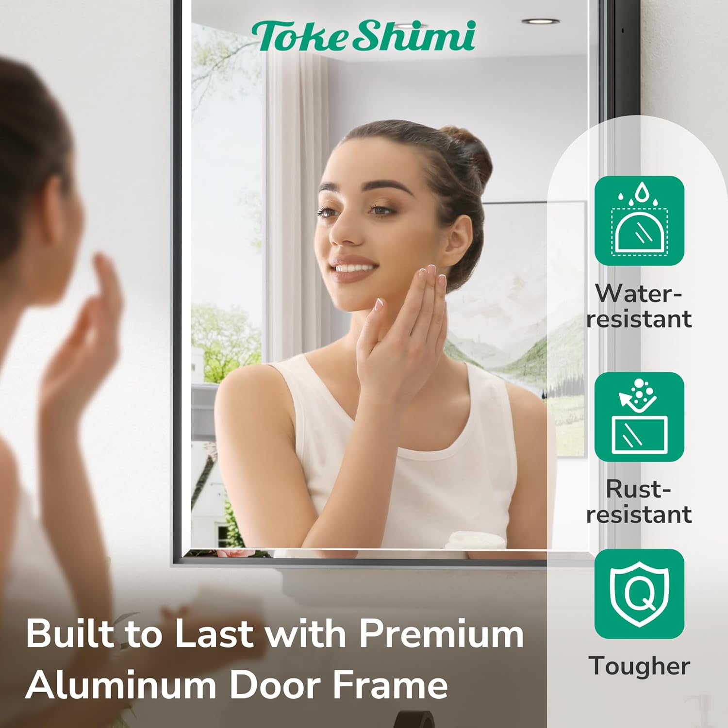 TokeShimi 16x24 Recessed Medicine Cabinet with Mirror Surface Mounted, Metal Beveled Mirror with Storage for Bathroom Vanity, Aluminum Black Medicine Cabinet Mirrored