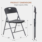 HealSmart Heavy Duty Folding Chairs, 330lbs Capacity Commercial Grade Plastic Chair, 1.7" Ultra-Slim Portable Foldable Chairs for Events & Office, Black, 2 Pack