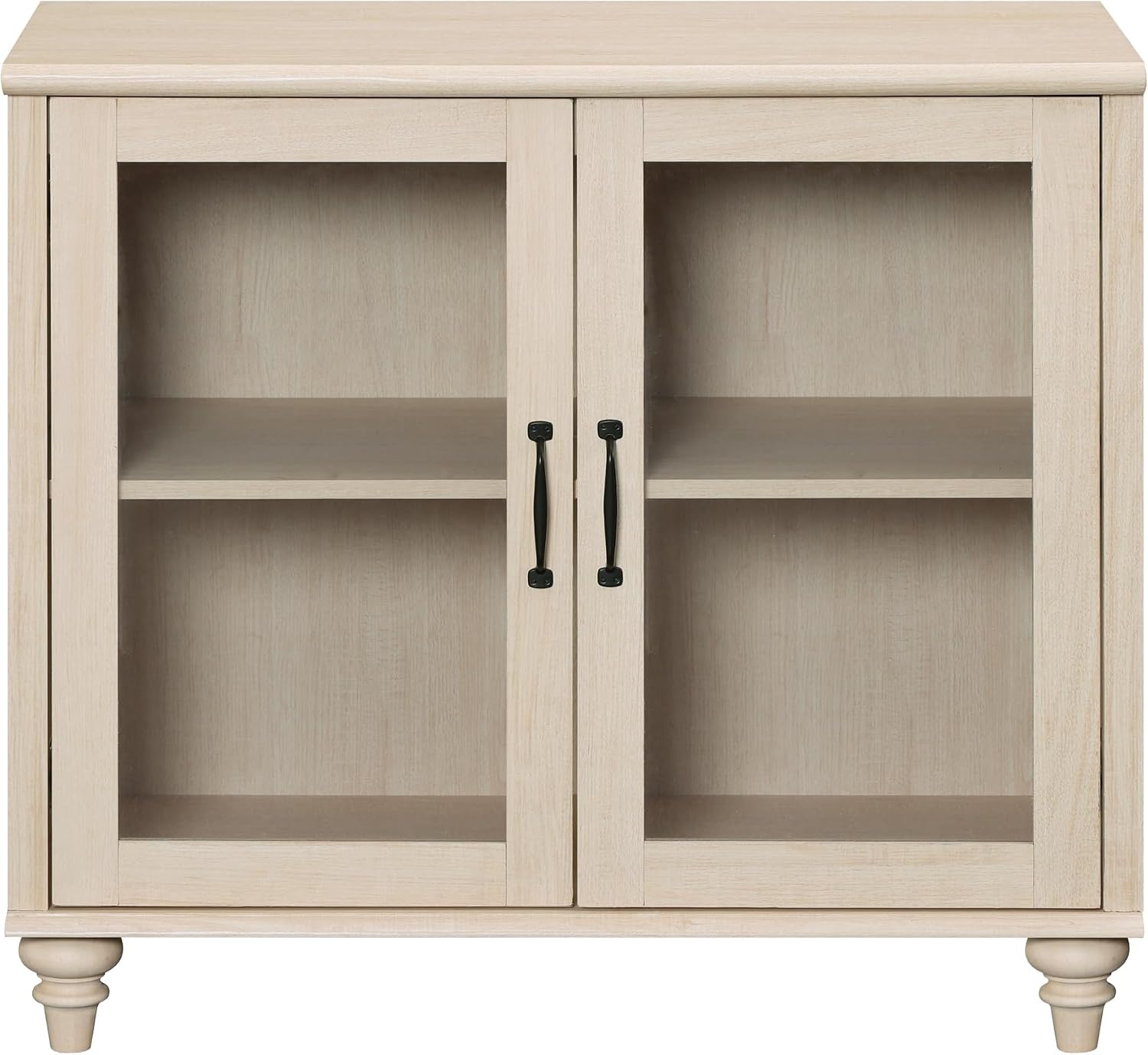 WAMPAT Farmhouse End Table with Ample Storage, Large Mid Century Modern Wood Bedside Table Night Stand, Wide Sofa Side End Table with Glass Doors, Cabinet for Living Room, Bedroom, Beige