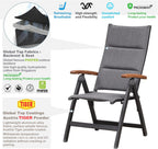 Sunair 5-Position Adjustable Folding Chair, Aircraft Aluminum, Teak Armrest | 2.0mm Thick Tubing, Holds 660 lbs, All-Weather Outdoor Use, No Assembly