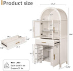 71" Tall Arched Kitchen Pantry Cabinet with Glass Door,Farmhouse Modern Wood Arched Cabinetsw/Adjustable Shelves & Drawer, Accent Cabinet with Barn Door for Kitchen, Living & Dining Room, Bathroom