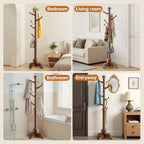 Wooden Coat Rack, 7 Hooks Freestanding Wood Coat Tree Rack with Stable Base | Space-Saving Hall Tree, Heavy Duty Coat Hanger Stand, 210 lbs, Solid Wood Coat Tree for Entryway Hallway Bedroom Office
