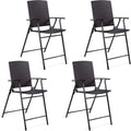 Casart Folding Wicker Rattan Bar Chairs Set of 4, Tall Stool with Back, Steel Frame, Armrests and Footrest, Bar Stools Garden Patio Furniture Set