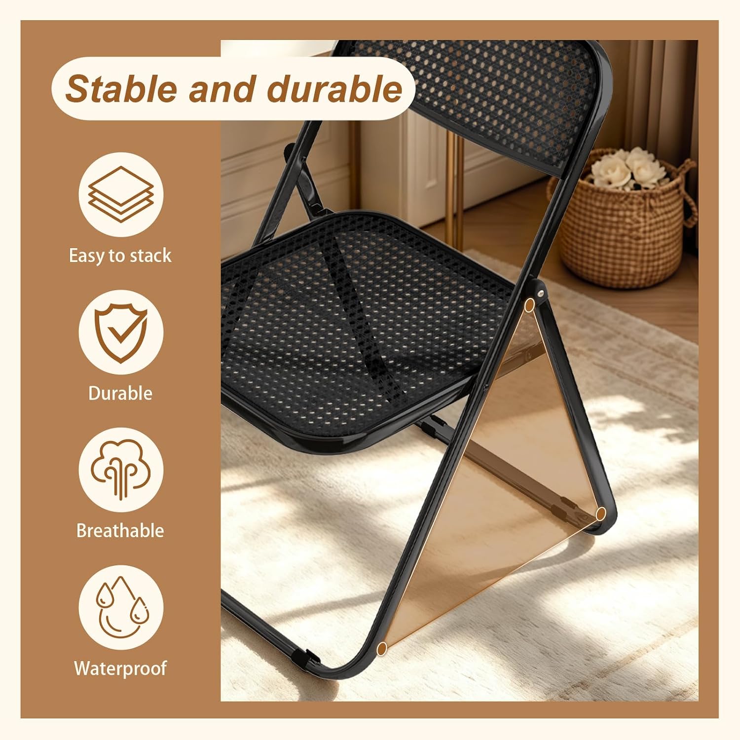 JPBSTO Folding Chairs, 300lb Capacity Steel Frame, Foldable for Indoor Outdoor Party,2-Pack,All Black