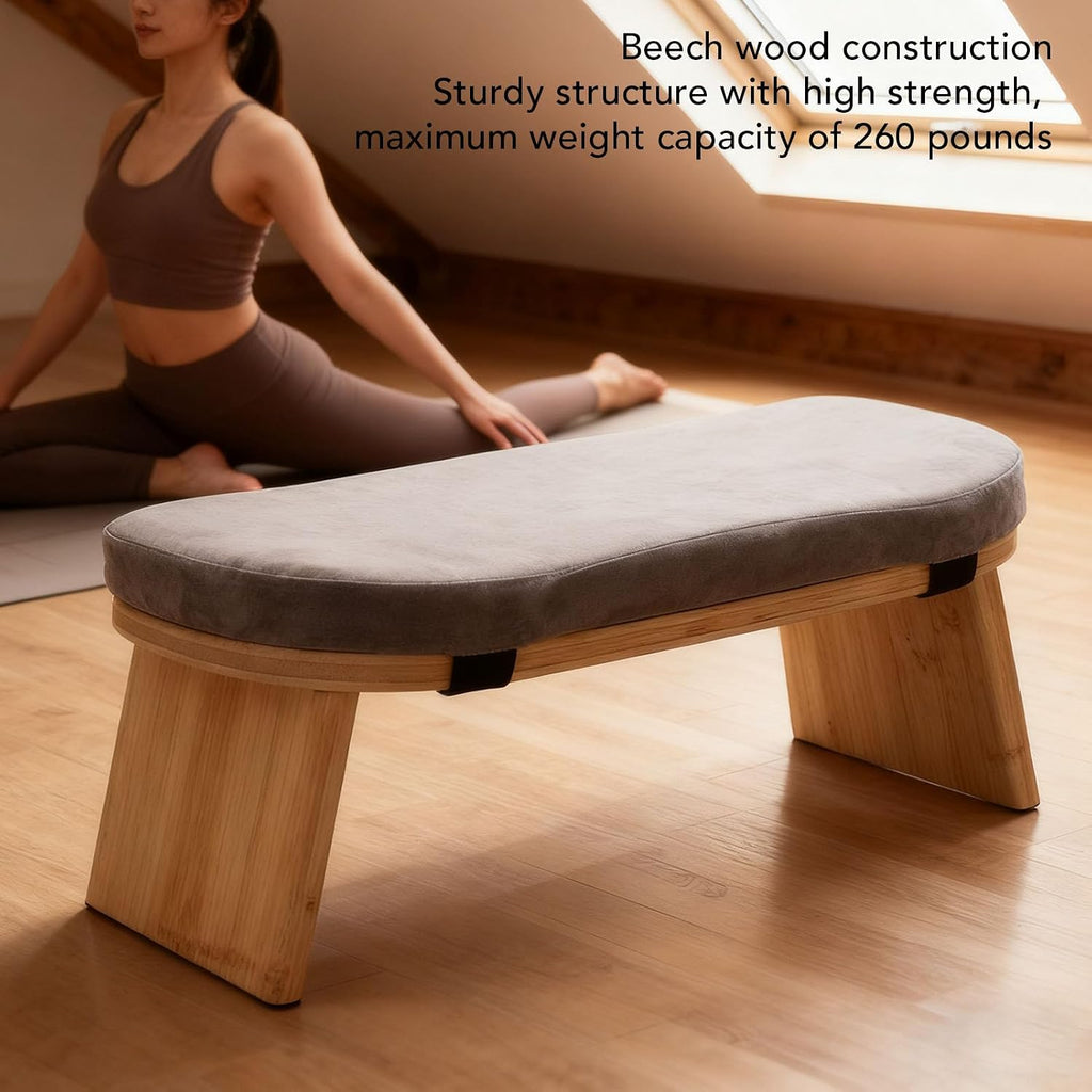 banapoy Meditation Bench, Premium Beech Wood 5° Forward Tilt Folding Meditation Stool, Kneeling Bench with Soft Cotton Cushion and Carry Bag for Relaxation Tea Ceremony Home