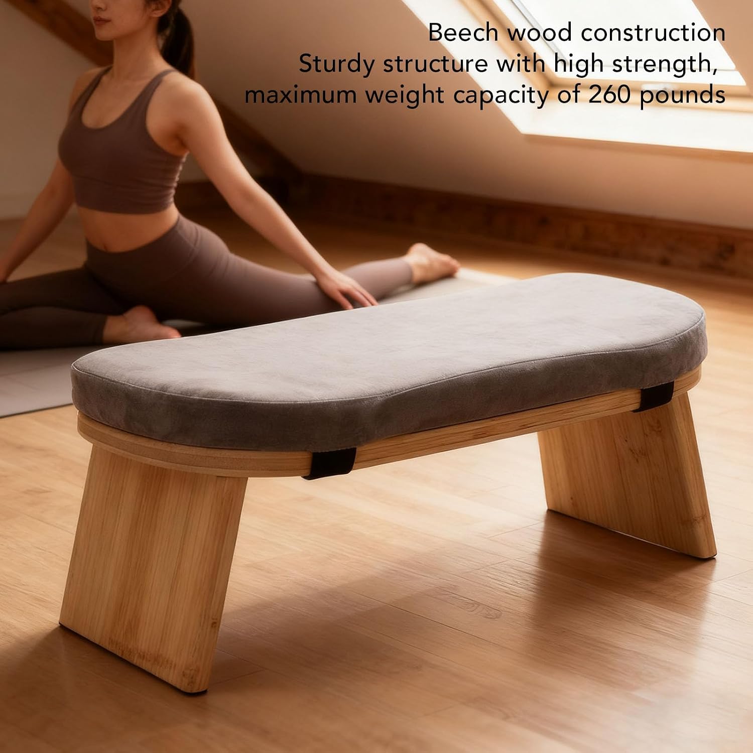 banapoy Meditation Bench, Premium Beech Wood 5° Forward Tilt Folding Meditation Stool, Kneeling Bench with Soft Cotton Cushion and Carry Bag for Relaxation Tea Ceremony Home