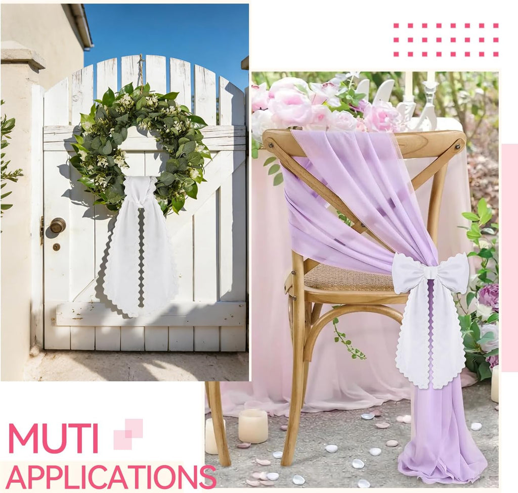 2 Pcs Scalloped Wreath Sash for Front Door Ruffle Wreath Ribbon for Yard Porch Garland Home Decor(White)
