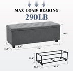 43" Ottoman with Storage and Sturdy Metal Frame, Tufted Upholstered Storage Bench, Modern Footboard Hideaway Chest with Removable Lid and Footrest for Living Room, Entryway (Dark Gray)
