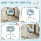 VINGLI Small Vanity Chair with Wheels for Girls.Cute Modern Adjustable Height Armless Office Desk Chair.360°Swivel Comfy Rolling Chair for Study, Make up Room,Small Space,Linen Light Blue