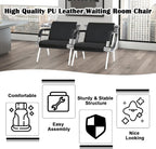 kinbor 2 PCS Waiting Room Guest Chairs, PU Leather Office Reception Chair, Lobby Furniture Reception Sofa Seat with Arms for Airport Salon Clinic, Black