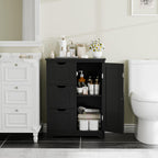 JupiterForce Wooden Bathroom Floor Storage Cabinet, Freestanding Storage Cabinet with 4 Drawers and 1 Door Entryway Storage Oragnizer Unit for Bathroom, Living Room (3 Drawers, Black)