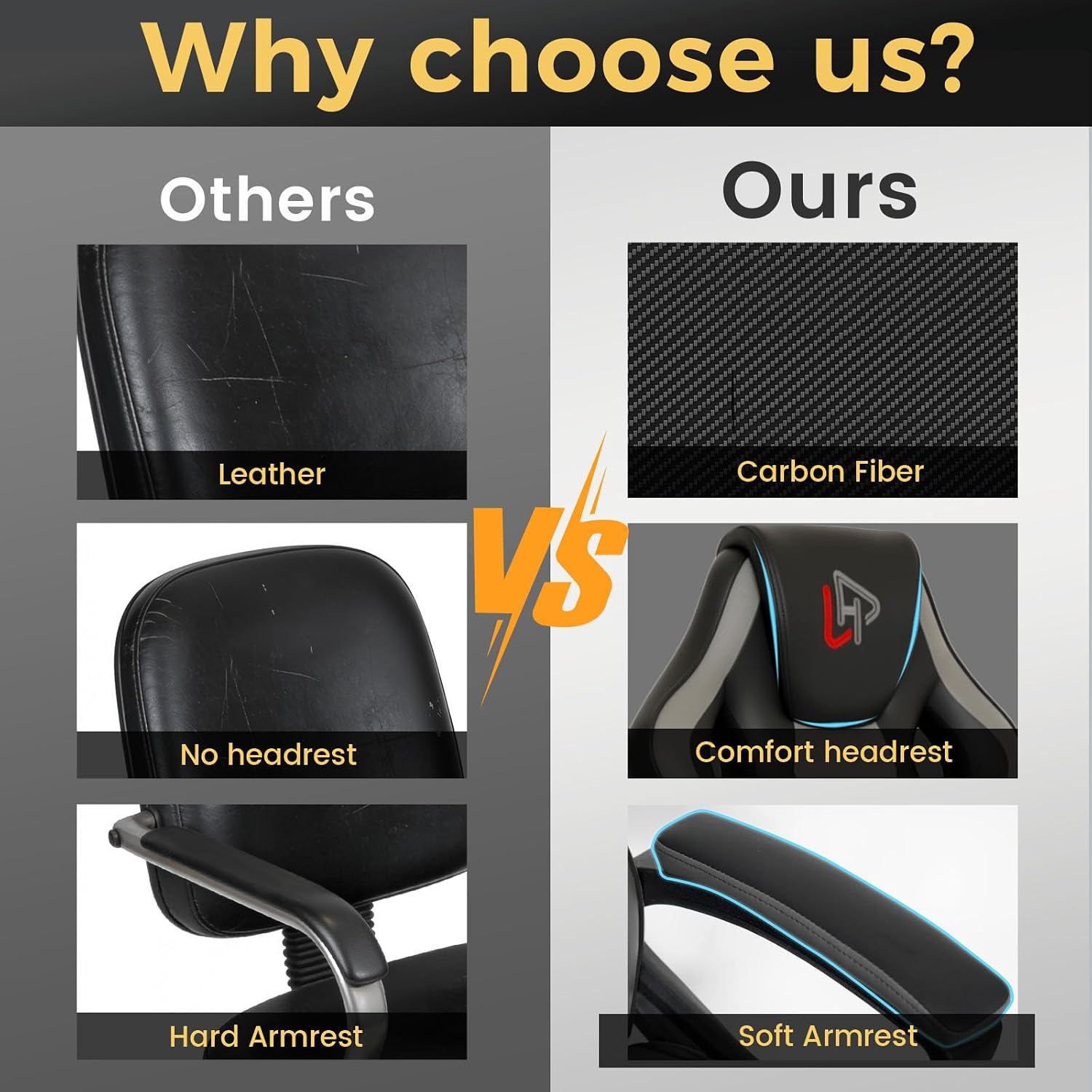 HapGIFT Office Chair, Home Office Chair with Link Armrest, Height Adjustable Computer Chair, Ergonomic PC Work Chair for Adults Teens, PU Leather Gaming Chairs, Gift, 300LBS (BLACK GREY)