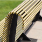 Garden Outdoor Park Bench, Leisure Chair with Backrest for 3 People, Modern Metal Round Tube Bench, Gold Color Seat