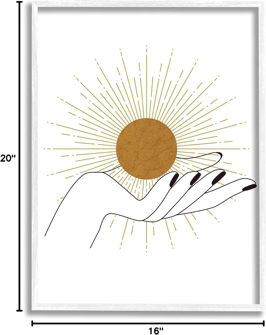 Stupell Industries Hand Holding Deco Inspired Sun with Rays, Designed by JJ Design House LLC White Framed Wall Art, Tan