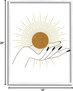Stupell Industries Hand Holding Deco Inspired Sun with Rays, Designed by JJ Design House LLC White Framed Wall Art, Tan