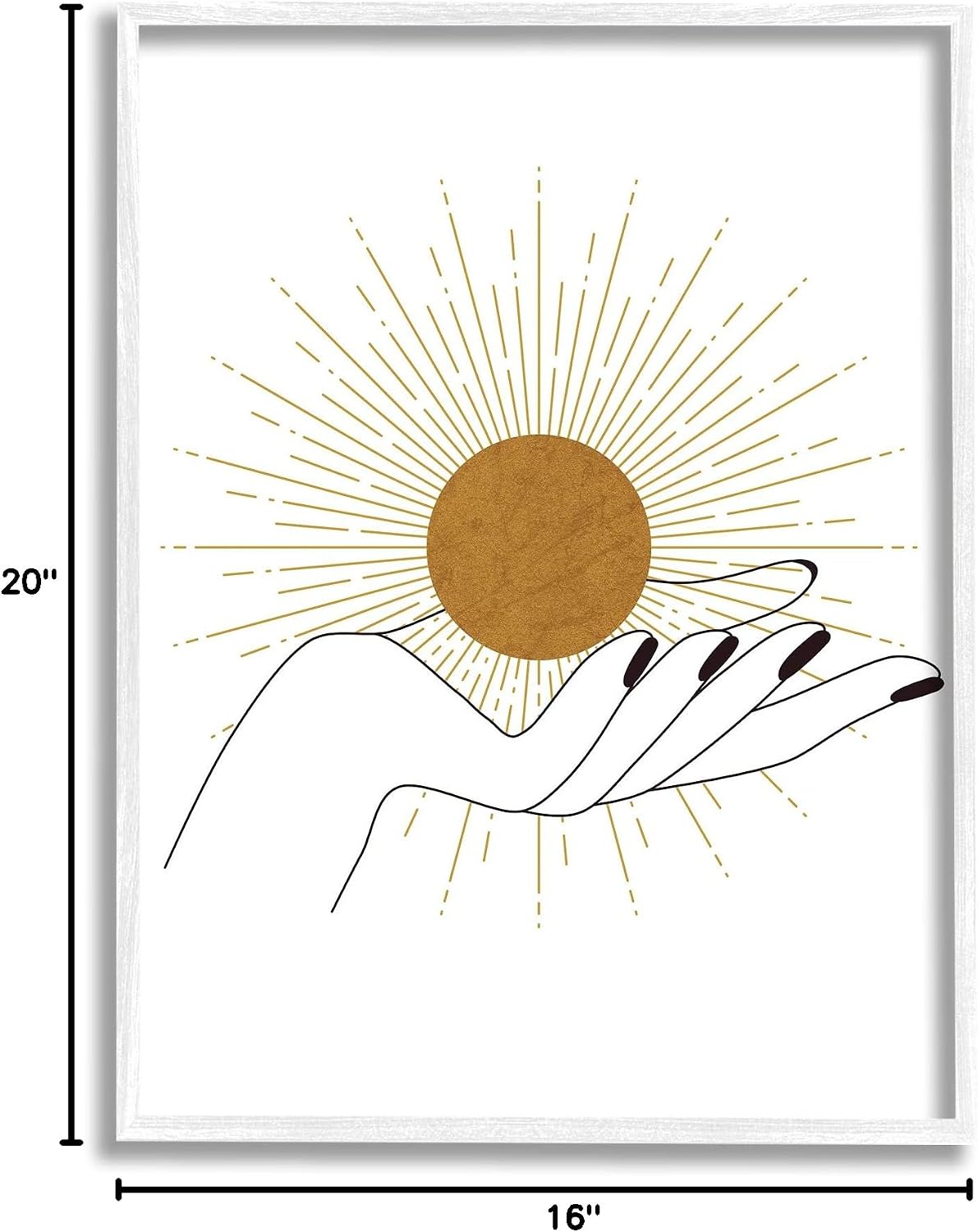 Stupell Industries Hand Holding Deco Inspired Sun with Rays, Designed by JJ Design House LLC White Framed Wall Art, Tan