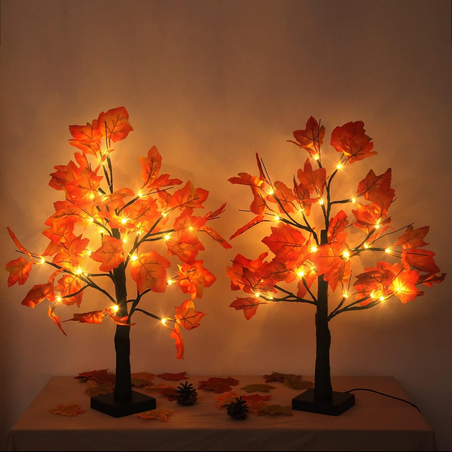 4Pcs Fall Lighted Maple Tree Decor 2FT96LED USB&Battery Operated Artificial Autumn Light up Trees Lights for Harvest Thanksgiving Decorations Tree Lights Table Light House Party Indoor Room Home Deco