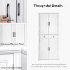 Kitchen Tall Pantry with 3 Pull Out Cabinet Organizers, Farmhouse Freestanding Storage Cabinet with 6 Door Shelves and 2 Drawers for Kitchen, Dining Room (White)