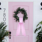 Pink Wreath Sash for Front Door - 2 Pcs Cotton Plaid Sashes for Wreaths Baby Shower Girl, 55.5 Inch Check Wreath Sash for DIY Embroidery Monogram Bow Party Home Decor