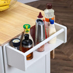 HOMREST 52" Mobil Kitchen Island Cart with Storage, Rolling Island with Drop Leaf and Rubberwood Countertop, Spice Rack, Adjustable Shelves and 5 Drawers, Island Table for Kitchen, White