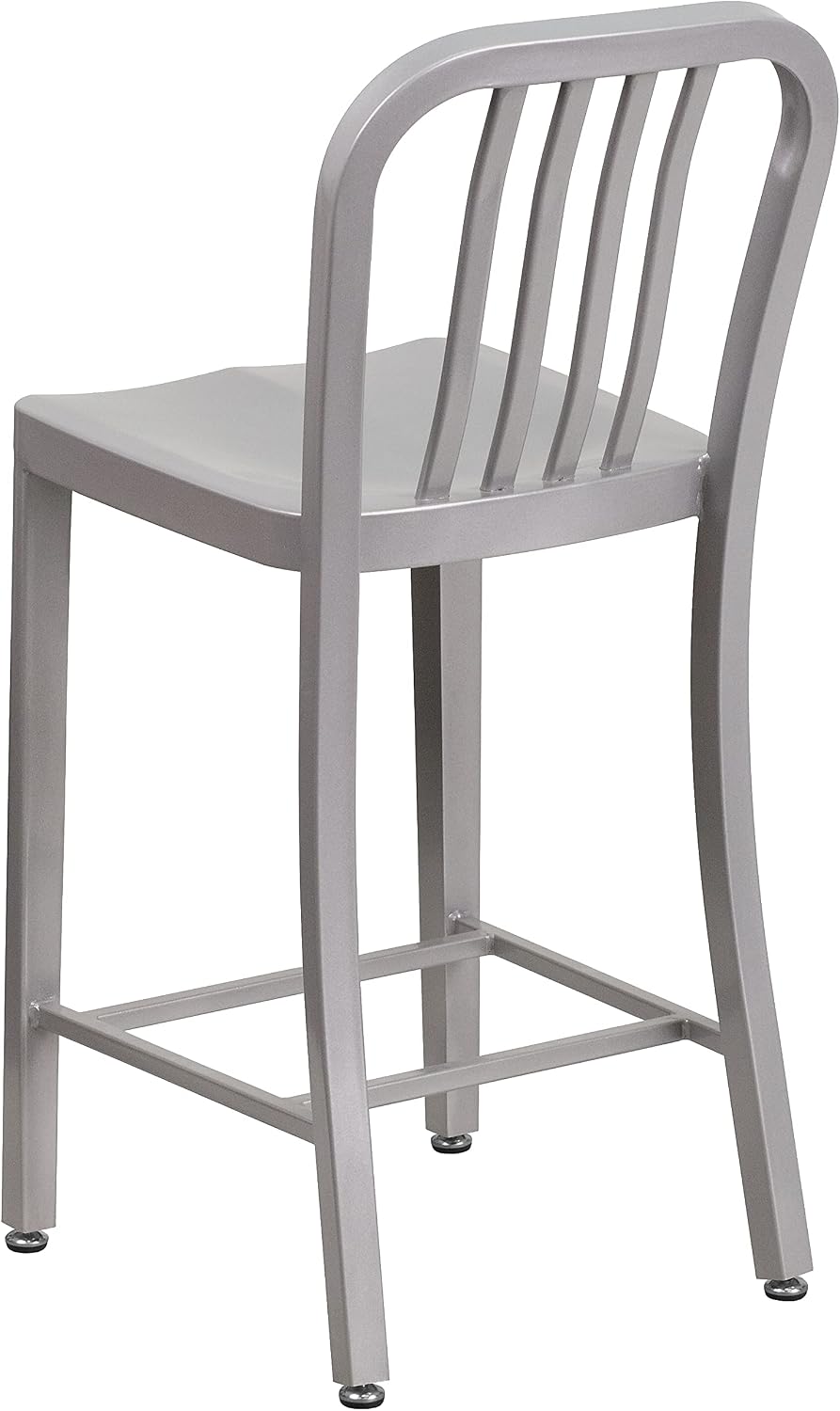 Flash Furniture Gael Commercial Grade 2 Pack 24" High Silver Metal Indoor-Outdoor Counter Height Stool with Vertical Slat Back