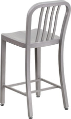 Flash Furniture Gael Commercial Grade 2 Pack 24" High Silver Metal Indoor-Outdoor Counter Height Stool with Vertical Slat Back
