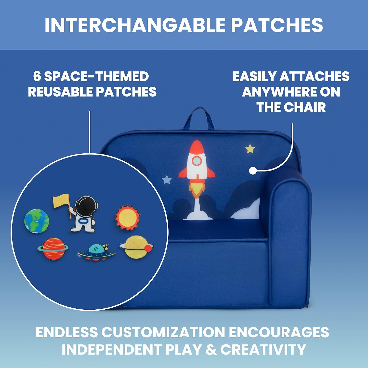Delta Children Mix & Match Cozee Kids Chair with Interchangeable Patches, Space