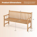 Tangkula 62" Teak Wood Outdoor Bench, 3-Seat Solid Wood Garden Patio Bench with Armrests and Backrest, Wooden Outside Porch Bench Seating Furniture for Backyard, Balcony and Park (62")