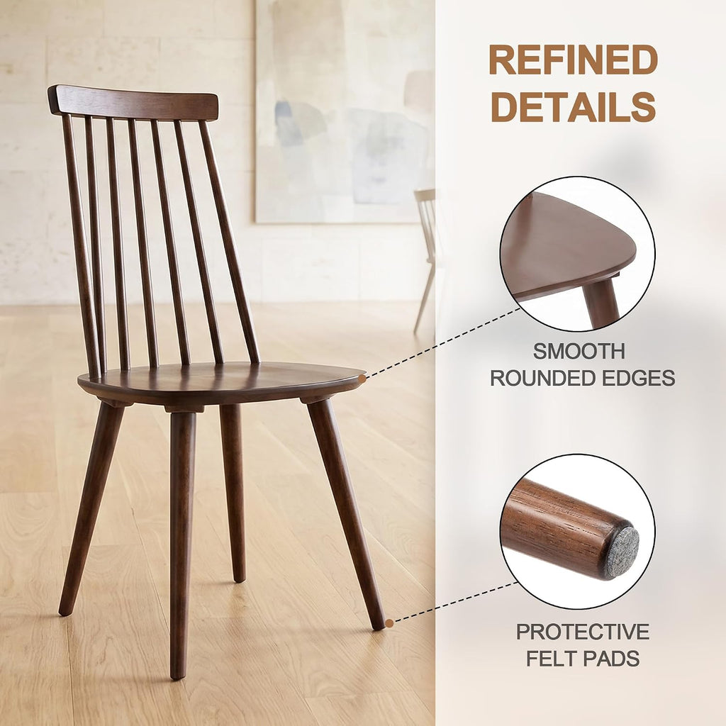 DUHOME Walnut Windsor Wooden Dining Chairs Set of 4, Wood Dining Room Chair Spindle Side Kitchen Room Country Farmhouse Chairs Walnut