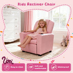 Kids Recliner with Cup Holder, PU Leather Toddler Recliner for Kids Age 1-4 w/Backrest & Footrest, Children’s Lounge Chair for Boys & Girls, Small Recliner for Bedroom Playroom Living Room (Pink)