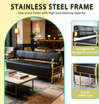 Waiting Room Bench with Backrest, Faux Leather Upholstered Reception Bench & Stainless Steel Frame - for Hair Salons, Offices, and Hotels