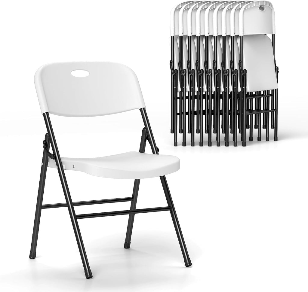 Real Relax Folding Chairs Set of 10, 650 Weight Limit Heavy Duty Large Backrest Folding Chair, Indoor and Outdoor Chairs for Wedding Backyard Activities White