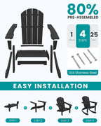 SERWALL Outdoor Adirondack Rocking Chairs Set of 2 with Pillows(500 PP Cotton Filling), All-Weather HDPE Adirondack Rocker Chair, Front Porch Rocker Chairs for Patio Lawn Porch Deck, Black