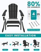 SERWALL Outdoor HDPE Adirondack Rocking Chairs Set of 2, All-Weather, Black | The rocking chair features safe rocking design, ergnomic structure and all-weather HDPE frame for lasting outdoor use