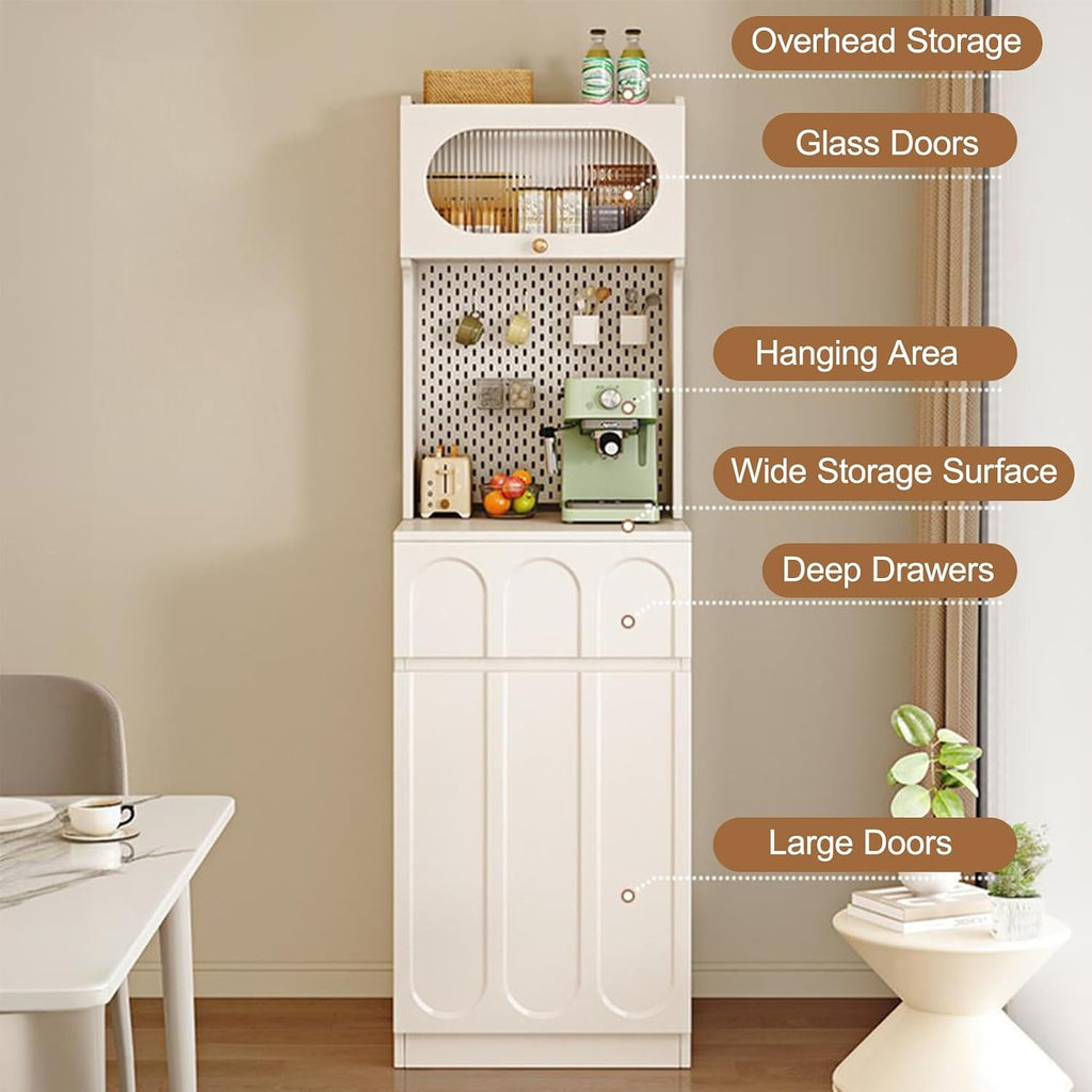 Kitchen Pantry Storage Cabinet with Drawer, Tall Kitchen Storage Hutch Cabinet, Assembly Required, Coffee Bar Workstation, for Dining Room, Living Room(White,170x50cm/66.9x19.7in)