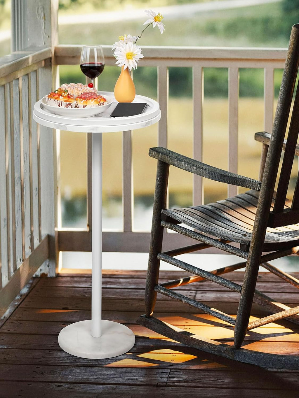 Shinoske Drink Table Set of 2,Small Round Side Table with White Marble Base,Modern Martini Pedestal Side Table for Small Spaces,Living Room,Bedroom,Balcony