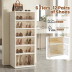 GOFLAME Foldable Shoe Rack Organizer, 6-Tier 12 Pairs Collapsible Shoe Cabinet with Magnetic Clear Doors, Portable Shoe Storage Box, Stackable Shoe Shelf for Closet, Entryway, Easy Assembly