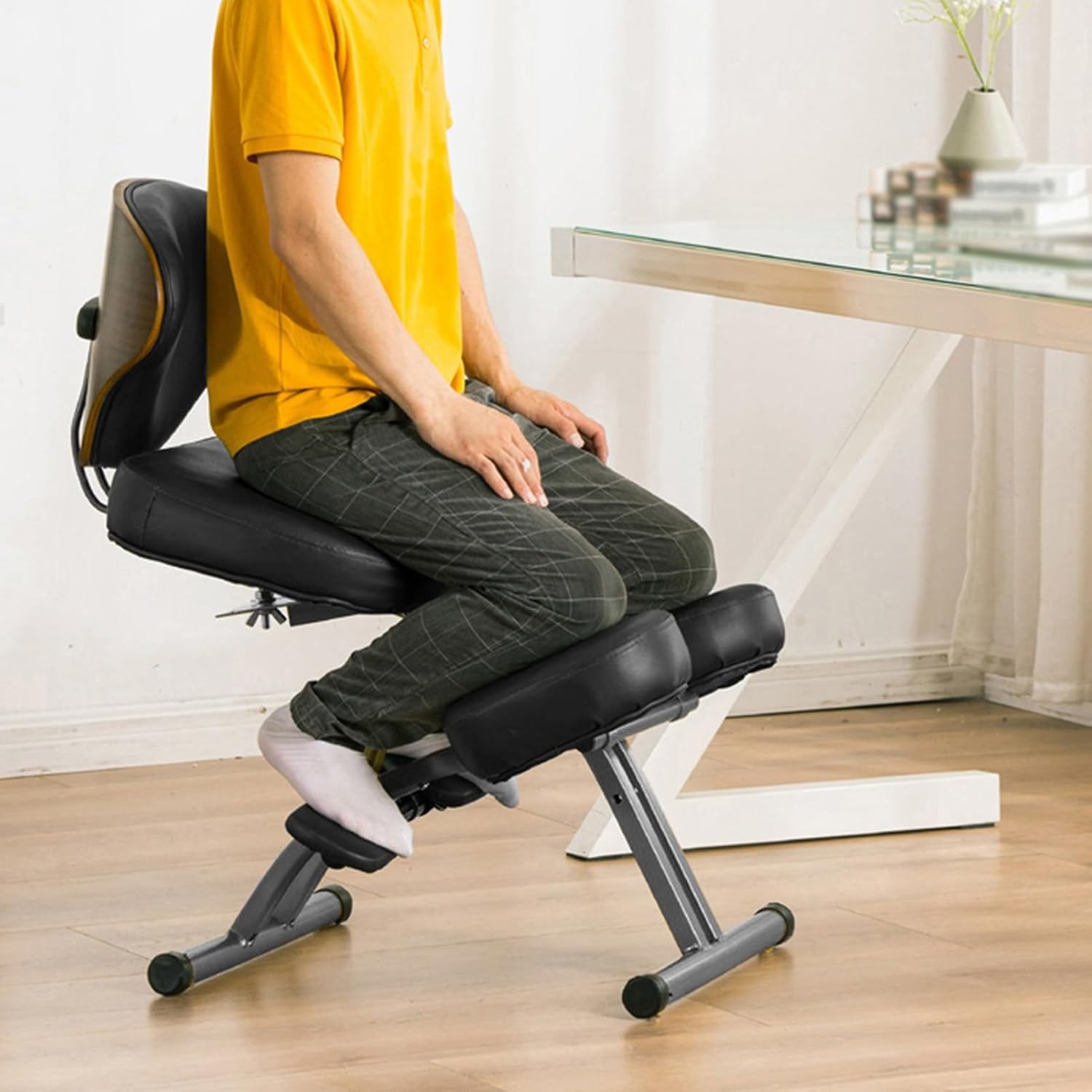 Kneeling Chair,Black Kneeling Desk Chair,Ergonomic Posture Chair with Backrest,Adjustable Height for Study Work from Home