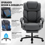 Reclining Office Desk Chair with Footrest Wide Seat Heavy Duty Desk Chair with Lumbar Support, 500lb Faux Leather Big Tall Office Chair with Leg Rest, Grey