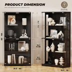 Display Cabinet with Glass Doors, 4-Tier Curio Cabinet with Transparent Full-Display Surface, 65" Glass Display Case with 3 Color Lights for Collectibles, Clear Case with Human Sensor Black