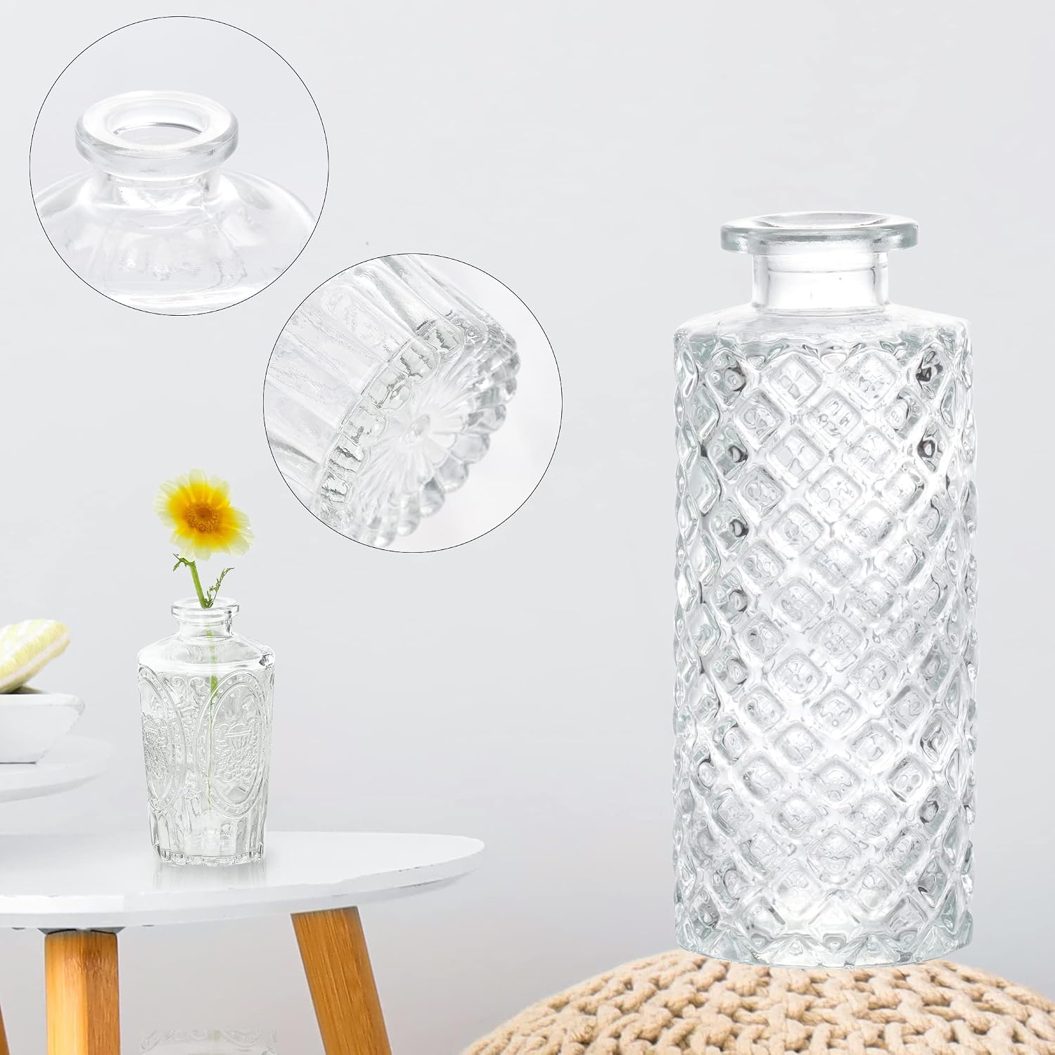 30 Pack Bud Vases, Clear Glass Small Vintage Vases for Wedding Decor | Clear glass bud vases for flowers, wedding centerpieces, rustic table decor, bridal shower, baby shower and home decoration