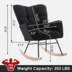 Modern Nursery Rocking Chair, Upholstered Glider Chair with High Backrest, Rocker Accent Armchair with Solid Wood Legs for Nursery Bedroom Living Room (Black Teddy)