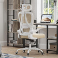 Ergonomic Office Chair with Lumbar Support and Headrest, High Back Mesh Desk Chair with Flip-Up Armrests, 350lbs Capacity Swivel Computer Chair for Home Office, Bedroom (Khaki + White)
