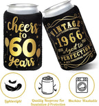 12Pack 60th Vintage Birthday Can Sleeves, Cheers to 60 Years Vintage 1966 60th Party Favor Decorations, Black and Gold Neoprene Soda Can Beverage Cooler Holder Sleeves for Sixty Year Old