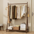 Solid Wood Clothes Rack,Freestanding Garment Rack & Coat Tree,Extra-Long 39.38" Hanging Rod, Double Storage Shelves for Bedroom, Entryway, Hallway