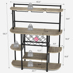 ROCHECASA Wine Rack with LED Light, Bar Table Cabinet with Glass Holder, Freestanding Coffee Bar Storage Shelves, 6-Tier Liquor Cabinet for Kitchen, Dining Room, Living Room,Grey 43.3"