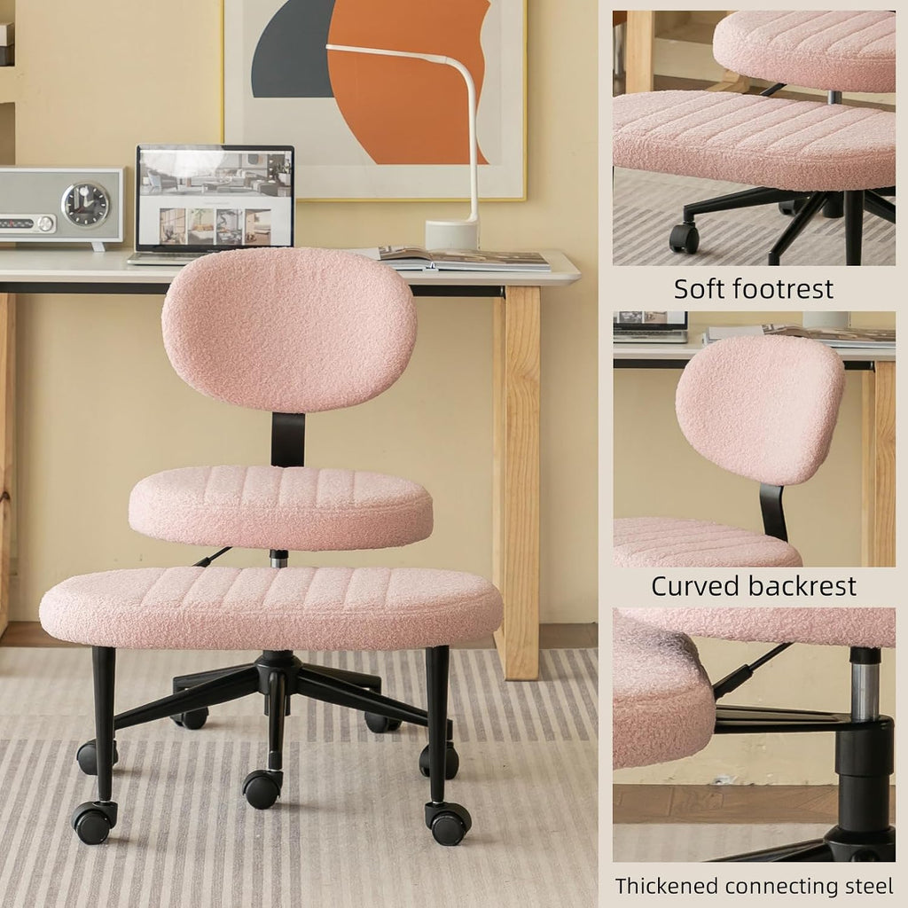 Ergonomic Cross Legged Office Chair with ADHD Chair, Height Adjustable Meditation Chair with 360° Swivel Footstool, with Lumbar Support, Kneeling Chair Yoga Stool for Home Office (Pink- Velvet)